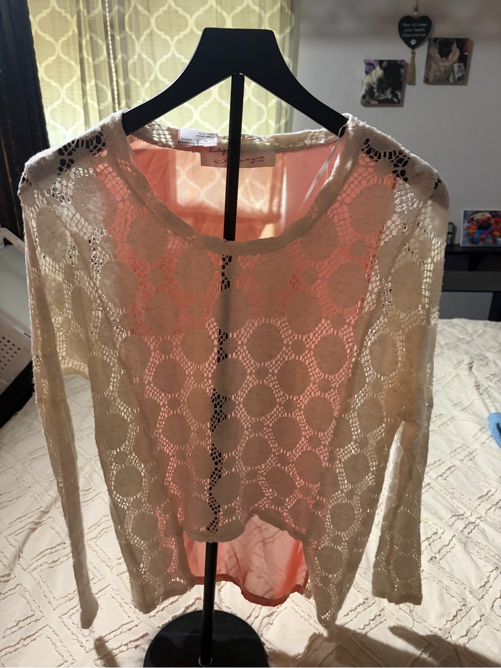 Vintage Havana Cream Crochet Lace Long-Sleeve Top
